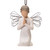 Figure of female angel in cream dress and wire wings, kneeling in prayer position, ornament loop on head