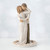 Man and woman faceless figurines - man is hugging woman from behind - they are facing forward - standing on round white plaque