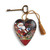 Small brown heart pendant with santa and toys printed on - 'believe' in red - gold key and tassle attatched