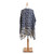 Back view of blue printed shawl on wooden mannequin stand