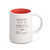 white mug with 'permission granted to trust the call of your heart' printed on outside and red painted inside