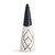 white ceramic pointed ring holder with black tip and navy diagonal stitch designs