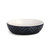 ceramic bowl with black with light gray angular stitch patterns outside and white inside