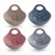 four ceramic strainers in tan, blue, gray and red