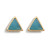 Two gold, triangular stud earrings with light blue stones