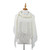 Front view of white tassle sweater wrap on white wooden mannequin stand