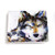 White square plate with image of blue/white/black dog face