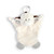 A soft, plush, white Cow Teething Buddy with two textured gray tabs and a light gray ring.