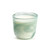 A small, stripe textured green glass candle. Filled with a white Silver Sage Leaf scented soy blend wax.