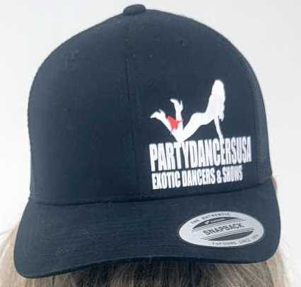 PartyDancersUSA Yupoong classic six-panel trucker cap with snapback closure and bold PDUSA logo. Comfortable, durable, and perfect for everyday wear.