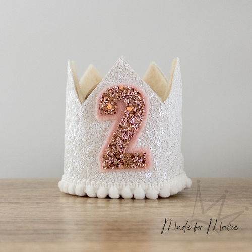 White & Rose Gold Glitter Party Crown