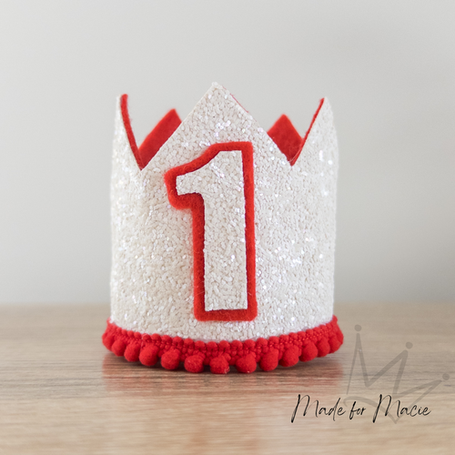 White & Red Glitter Party Crown