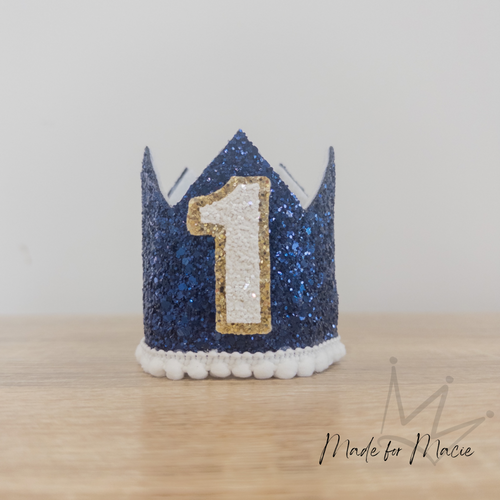 Navy Blue & White Glitter Party Crown