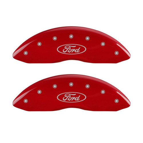 MGP 4 Caliper Covers Engraved Front & Rear Oval logo/Ford Red finish silver ch