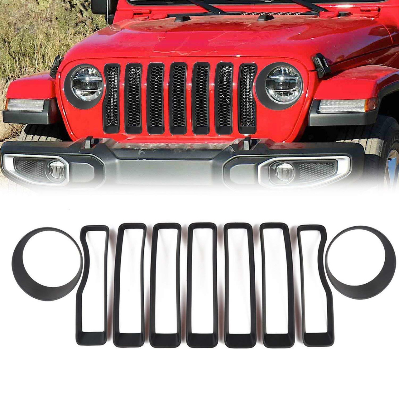 Black LAIKOU Mesh Grille Grill Insert /& Headlight Cover Trim Exterior Accessories for Jeep Wrangler JL Sport//Sport S 2018