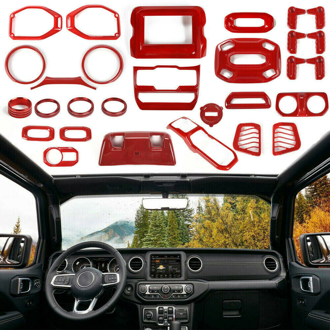 Full Set Interior Decoration Trim Kit for Jeep Wrangler JL 2018+ Red -  JPFEDERATION