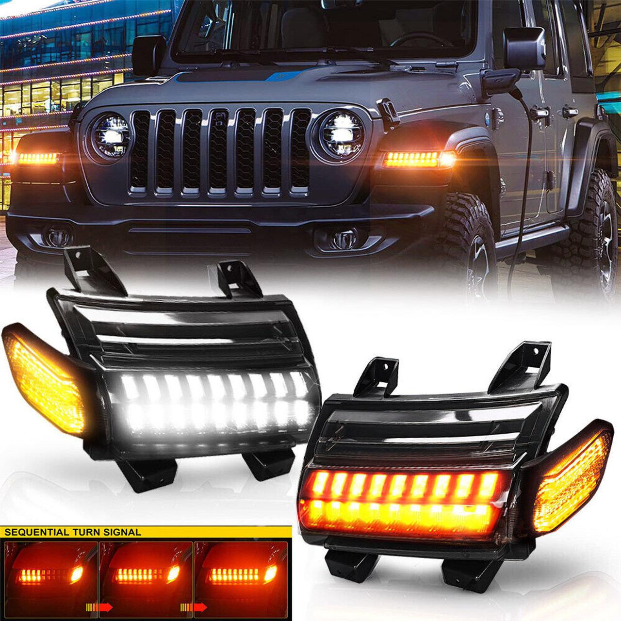 Black LED Turn Signal DRL Parking Fender Sequence Lights for