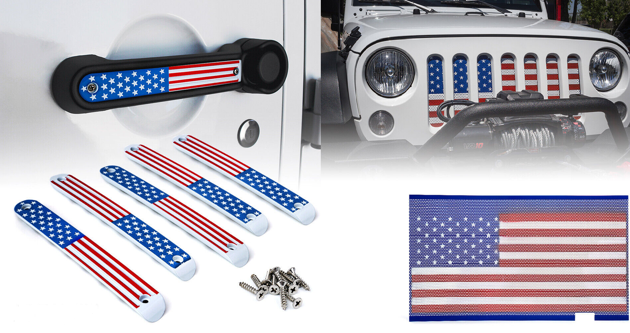 USA Flag Door Handle Inserts and Aluminum USA Flag Grille Insert for  2007-2018 Jeep Wrangler JK JKU JPFEDERATION