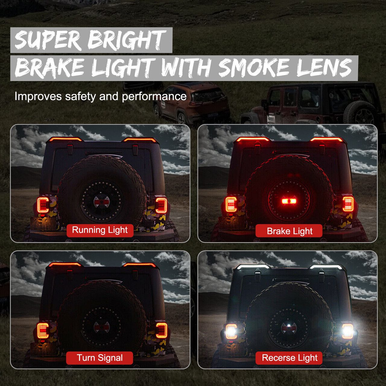 High Roof Mount Brake And Turn Signals LED Lights for 20072018 Jeep