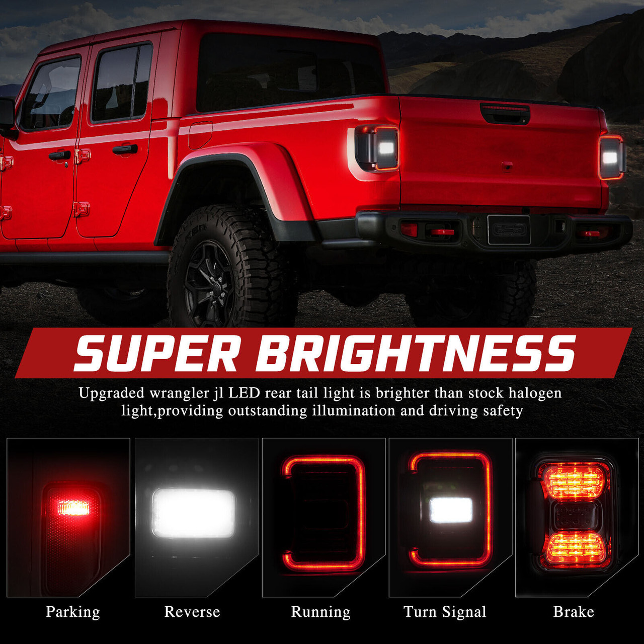 Smoked Lens Led Running Light Reversing Tail Lights for Jeep Gladiator JT  2019-2023