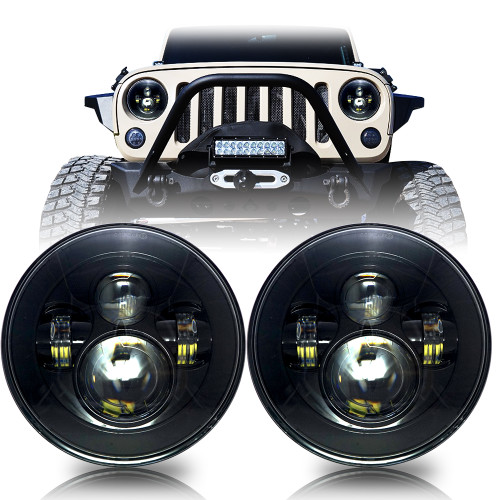 LED Headlight on Jeep Wrangler - Black