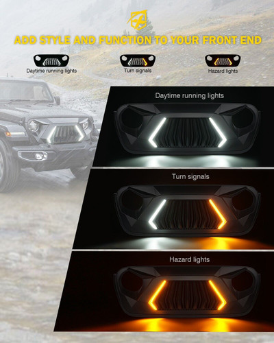 Matte Black Guardian Grille LED Lights for 2018-2023 Jeep Wrangler