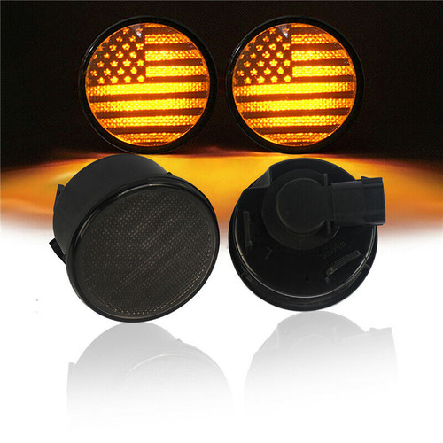 USA American Flag LED Turn Signals Lights Set Amber Smoked Lens