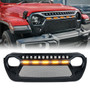 Matte Black Mesh Grille 5 LED Amber Lights for 2018-2023 Jeep Wrangler JL JLU