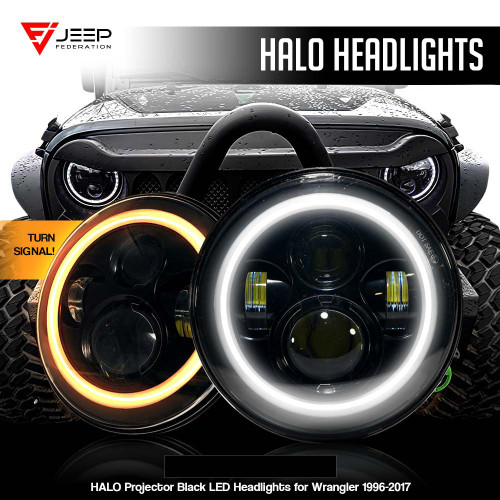 HALO Projector Black LED Headlights for Wrangler 1996-2018 - JPFEDERATION