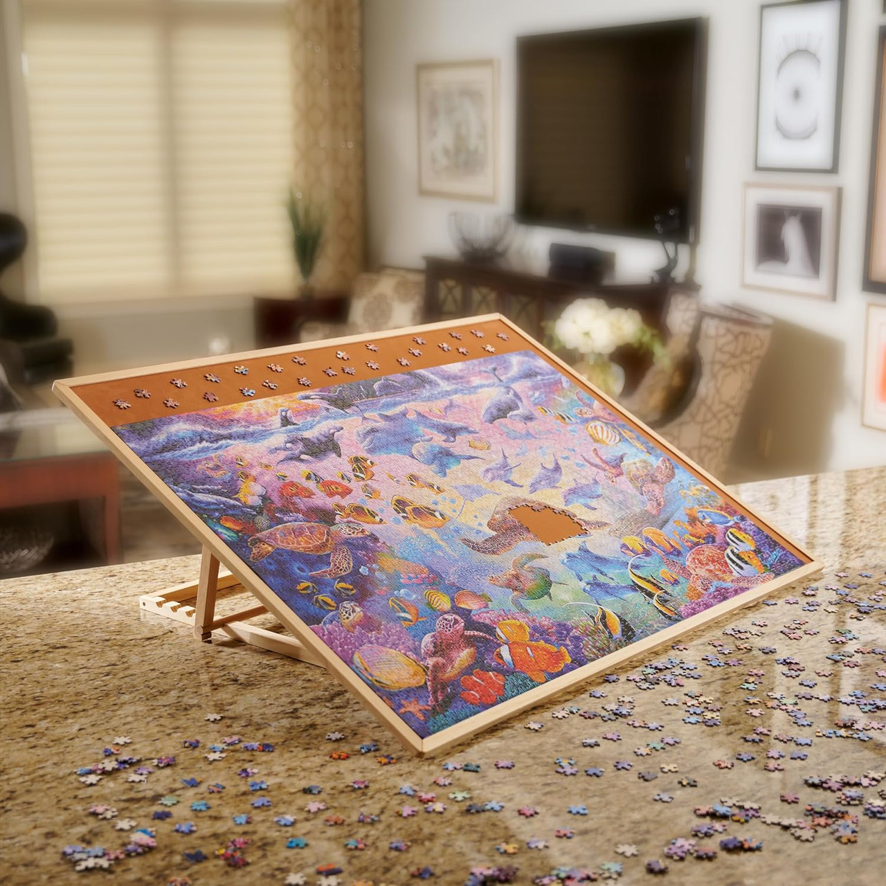 Pre-Assembled Wooden Easel Puzzle Board - Accommodates Puzzles up