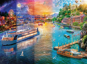 Night & Day: Day to Night Canal 1000 Piece Puzzle Night & Day: Day to Night Canal 1000 Piece Puzzle