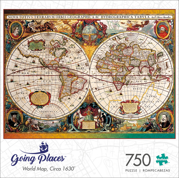 Going Places World Map, Circa 1630 750 Piece Jigsaw Puzzle Box
