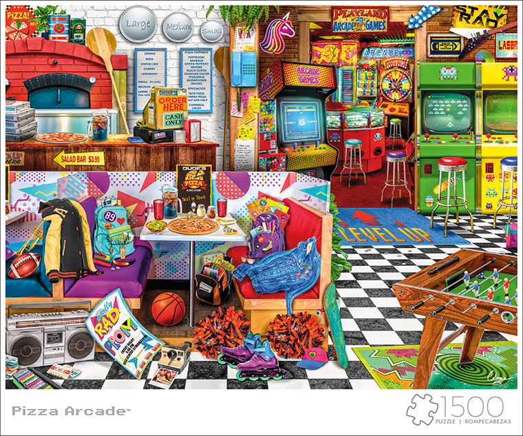 Art of Play Aimee Stewart Pizza Arcade 1500 Piece Jigsaw Puzzle Front