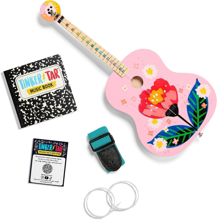 Tinkertar  - Pink Floral Acoustic Guitar - 1 Stringed Guitar for Kids: Intro to Music