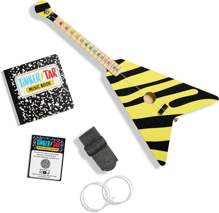 Tinkertar  - Yellow Zebra Flying V Guitar - 1 Stringed Guitar for Kids: Intro to Music