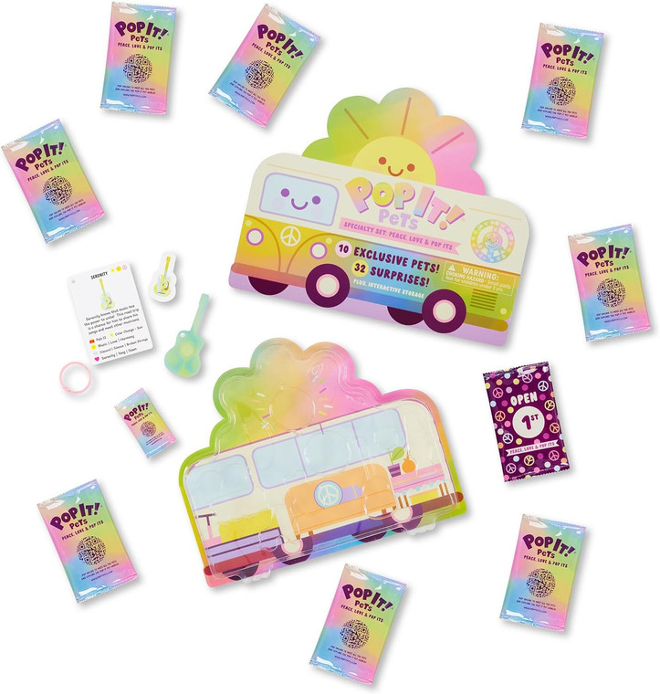 Pop It! Pets: Hippie Adventure Van - Peace & Love Edition | Bag with 10 Unique Mini Collectable Pets