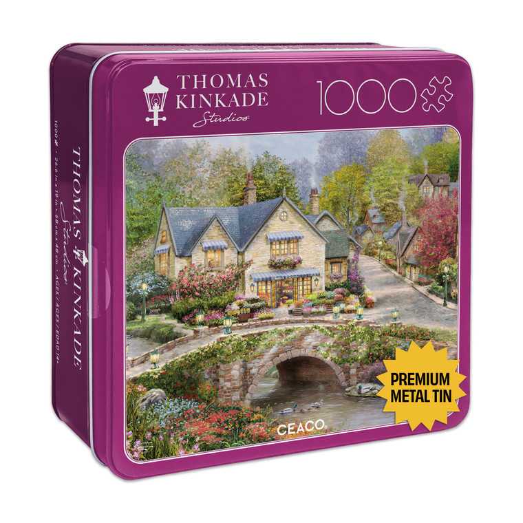 Ceaco Collector's Tin: Thomas Kinkade Summer in Cobblestone Village 1000 Piece Puzzle