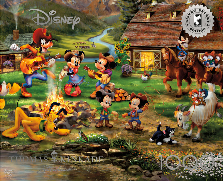 Ceaco Thomas Kinkade Disney Silver Select Mickey and Minnie Rocky Mountain Round Up 1000 Piece Puzzle