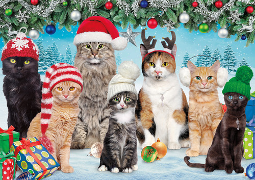 Adorable Animals Meowy Christmas 300 Large Piece Jigsaw Puzzle