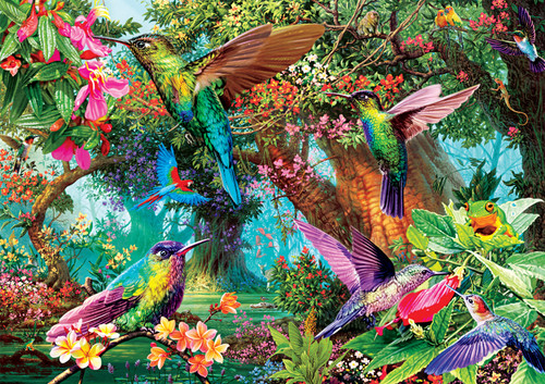1000 Piece Flower Mosaic Jigsaw Puzzle - Hummingbird In Blossom Adult Puzzle