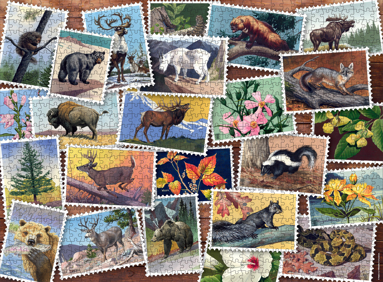National Wildlife Foundation Stamps Collage 1000 Piece Puzzle