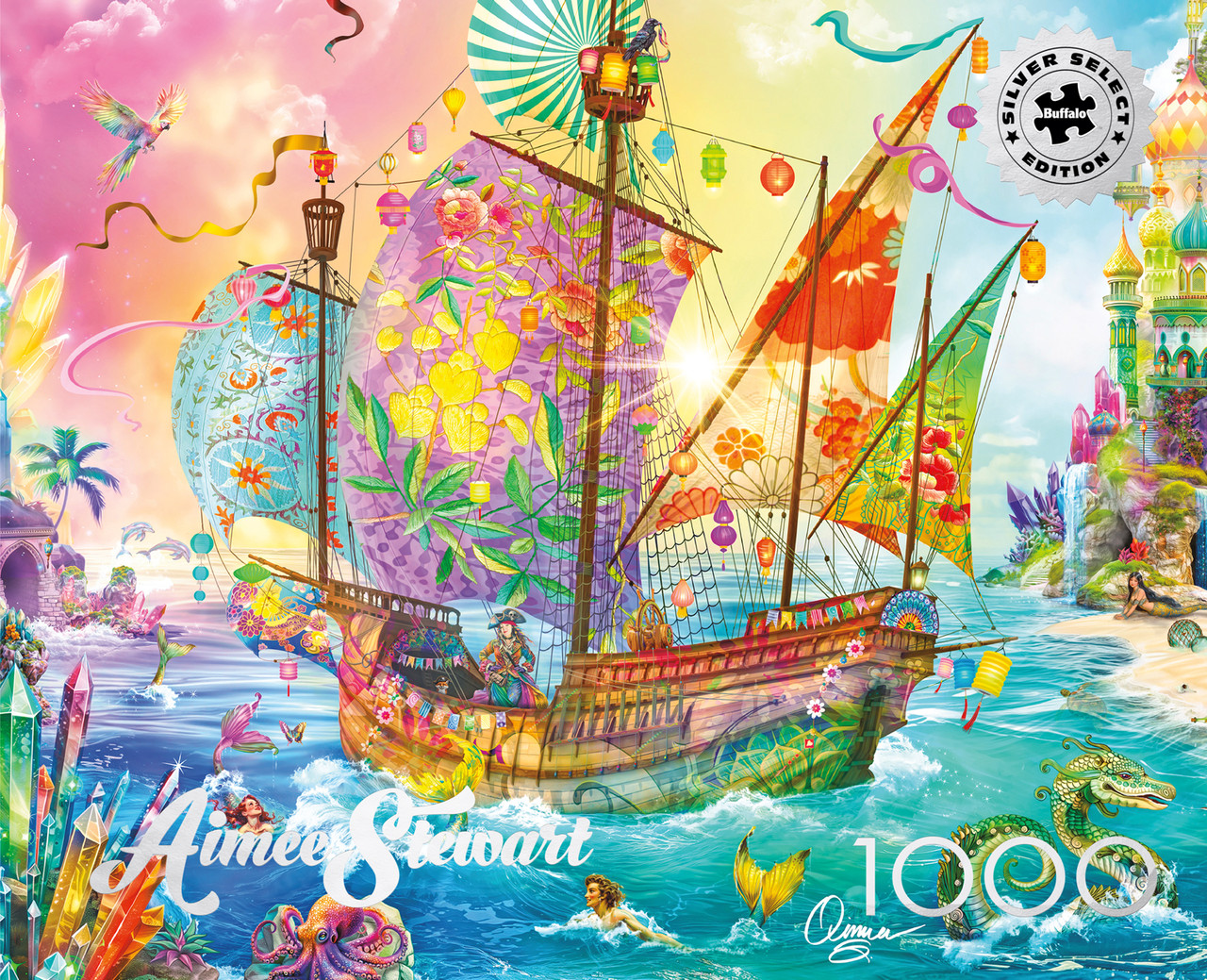 Aimee Stewart: Crystal Dreamship Harbor 1000 Piece Puzzle (Silver Select Edition) - Giftable Package With Silver Foil Accents