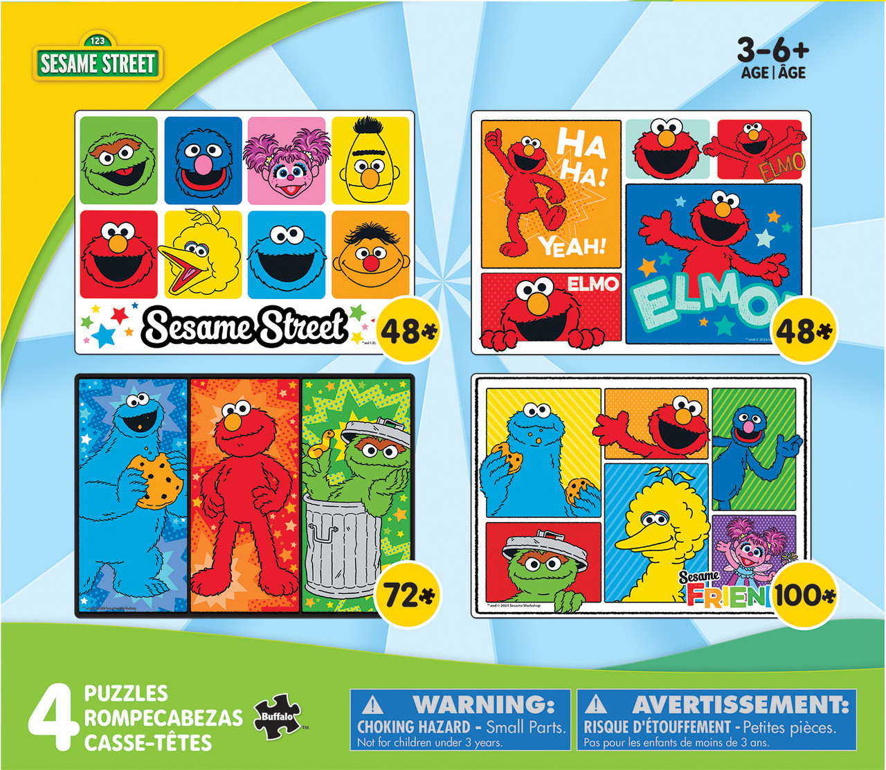 Sesame Street Multipack 4 in1 Kids Puzzles 48-piece, 72-piece, 100-piece Puzzles