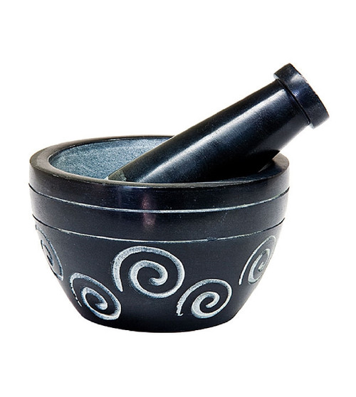 Mortar & Pestle - Black Soapstone - Spiral