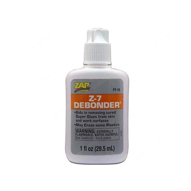 Zap Debonder is an effective solution for safely removing cured CA glues
