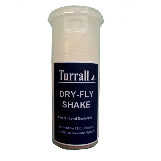 Flies can easily become waterlogged when the fish are rising or simply through prolonged use. Turrall Dry Fly Shake renders damp fly patterns useable in seconds with a quick application.