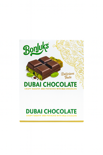 Bonjuks Dubai Chocolate – Crispy Kadayif & Pistachio with Milk Chocolate (100g Bars)