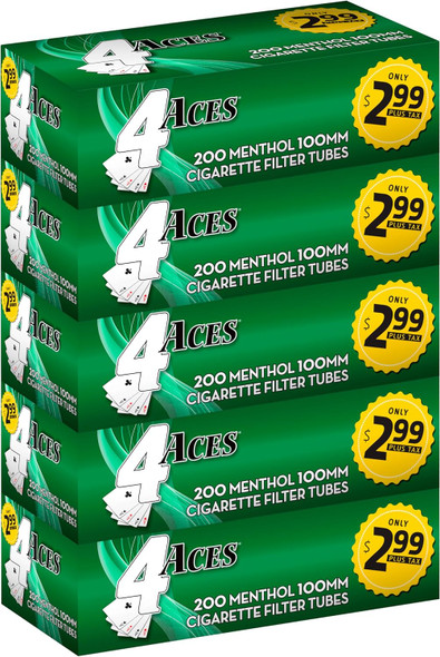 4 Aces Menthol 100mm (100s) RYO Cigarette Tubes 200ct Box (5 Boxes)