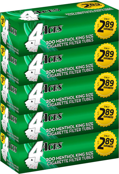 4 Aces - Menthol Flavored King Size RYO Cigarette Tubes - 5 Pack with 200 Tubes Each