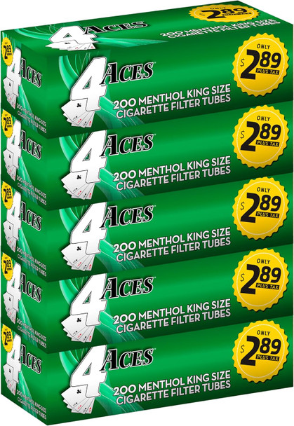 4 Aces - Menthol Flavored King Size RYO Cigarette Tubes - 5 Pack with 200 Tubes Each